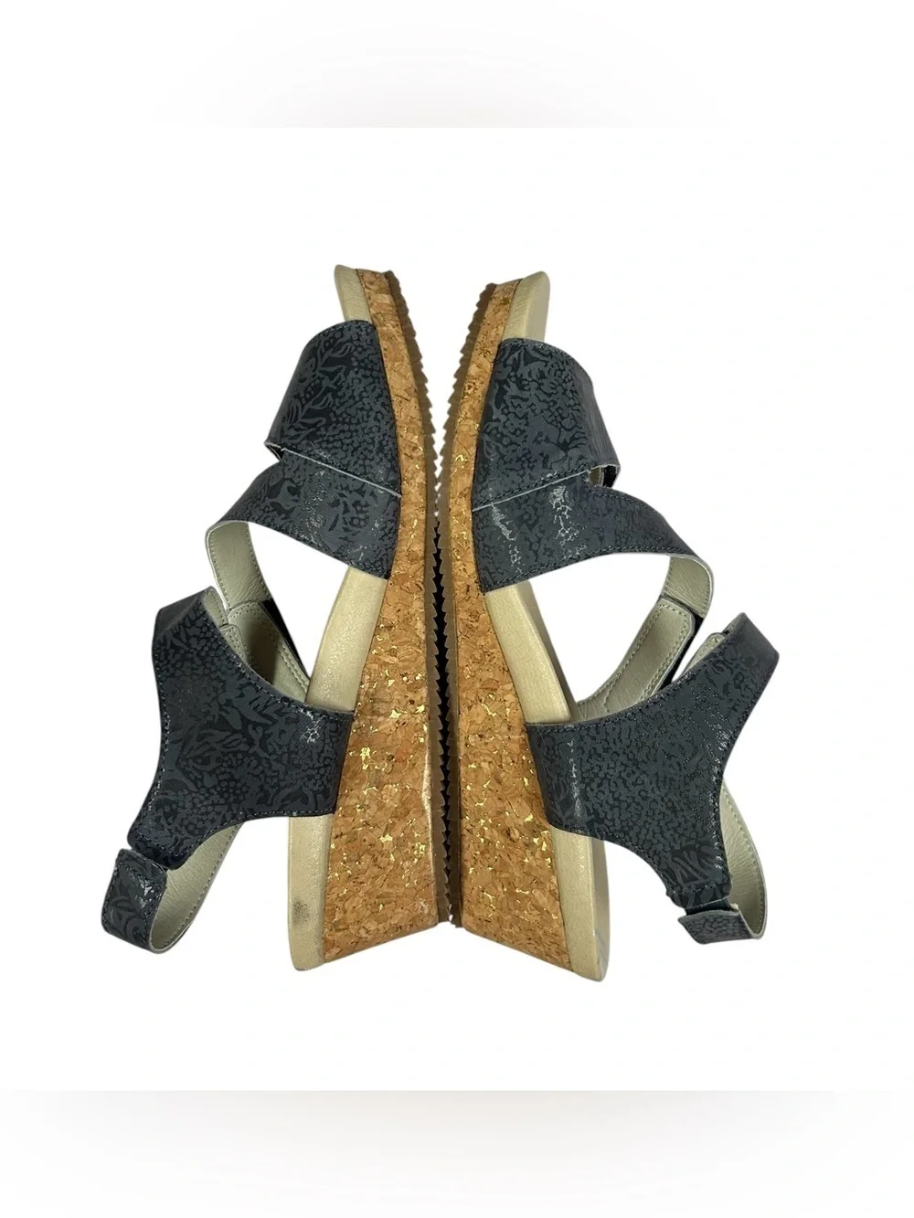 Propet Millie Women's Espadrille Wedge Sandals with a floral embossed pattern 10